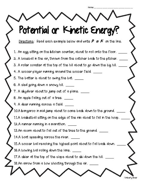 What is its total mechanical energy (mechanical energy includes kinetic, gravitational potential, and elastic potential but not internal forms of energy such as thermal or chemical) B. . Potential and kinetic energy worksheet 4th grade pdf with answers
